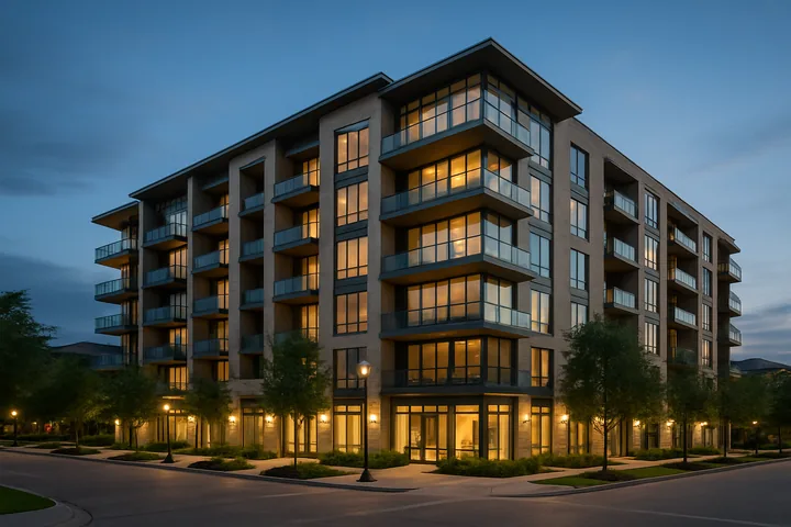Illustrative Uptown Oak Lawn Dallas mid-rise condominium